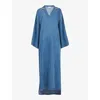 Leem Womens Blue V-neck Relaxed-fit Denim Kaftan In Blue