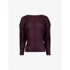 Leem Womens Boat-neck Batwing-sleeve Plisse Woven Top Purple In Purple