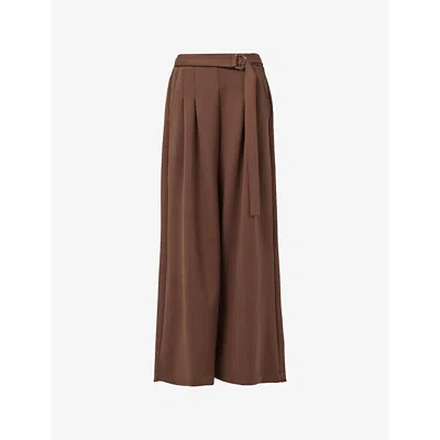 Leem Womens  Belted Wide-leg Woven Trousers In Brown
