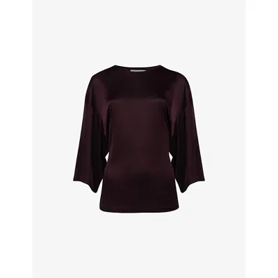 Leem Womens Brown Fitted-waist Satin Top In Black