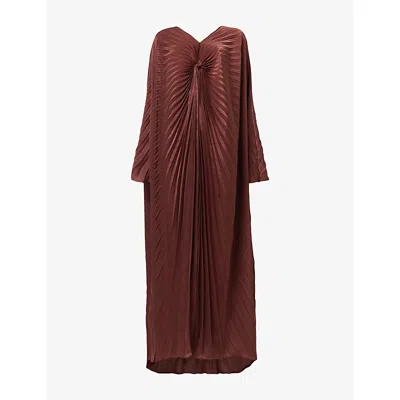 Leem Womens  Pleated V-neck Woven Maxi Dress In Brown