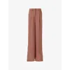 Leem Womens Brown Pleated Wide-leg High-rise Woven Trousers
