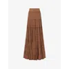 Leem Womens  Tiered Ruffle-trim Woven Maxi Skirt In Brown