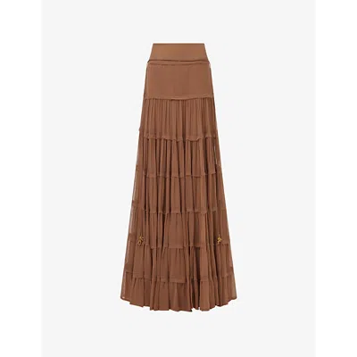 Leem Womens  Tiered Ruffle-trim Woven Maxi Skirt In Brown