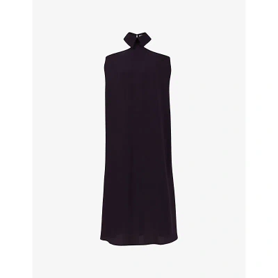 Leem Womens Dark Purpl Open-shoulder Relaxed-fit Woven Midi Dress