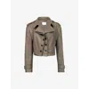 Leem Womens Grey Double-collar Long-sleeve Cropped Faux-leather Jacket In Grey
