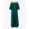 LEEM LEEM WOMEN'S EMERALD LACE-EMBROIDERED RELAXED-FIT COTTON MAXI DRESS