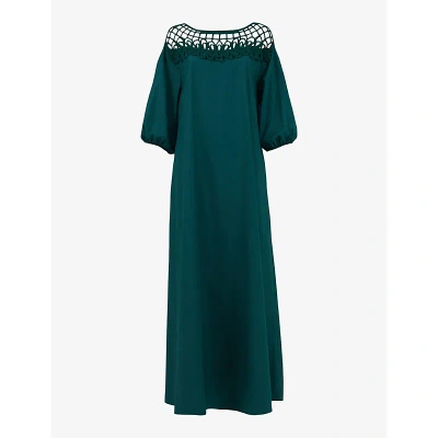 Leem Womens Emerald Lace-embroidered Relaxed-fit Cotton Maxi Dress