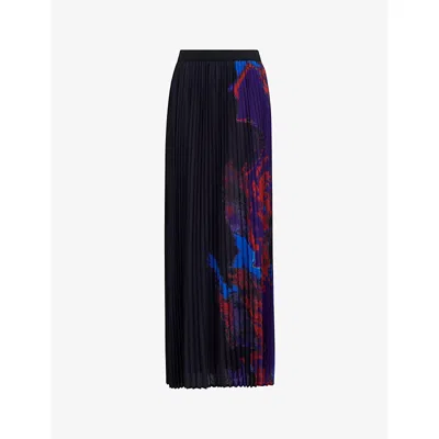 Leem Womens Black Graphic-print High-rise Plisse Woven Midi Skirt