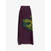 Leem Womens Purple Graphic-print High-rise Plisse Woven Midi Skirt In Purple
