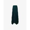 Leem Womens  Asymmetric Plisse Woven Maxi Skirt In Green