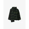 Leem Womens  Check-pattern Detachable-scarf Biker Jacket In Green
