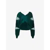 Leem Womens  Lace Insert Plisse Long-sleeve Woven Top In Green