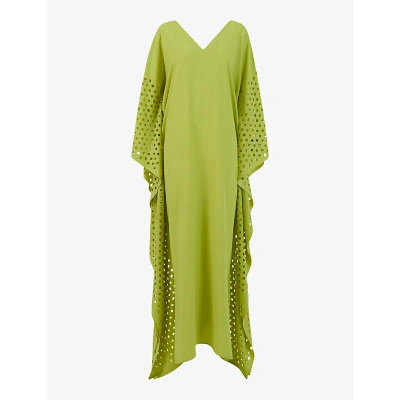Leem Womens Green Laser-cut Relaxed-fit Woven Maxi Dress