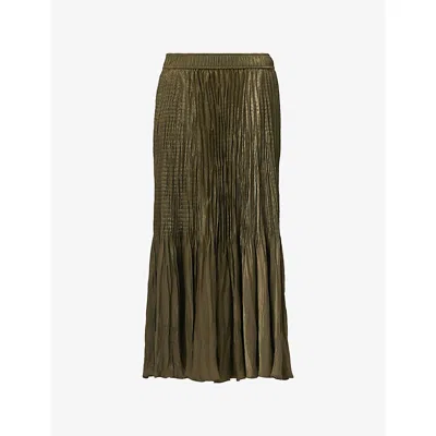 Leem Womens  Pleated Elasticated-waist Woven Midi Skirt In Green