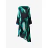 Leem Womens  Printed Asymmetric-panelled Silk Midi Dress In Multi