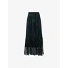 Leem Womens  Printed Metallic-yarn Woven Midi Skirt In Green