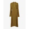 Leem Womens  Scalloped-trim Button-neck Knitted Kaftan In Green