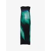 Leem Womens  Sleeveless Printed Silk Midi Dress In Green