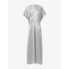 LEEM WOMENS GREY BATWING-SLEEVE SATIN MIDI DRESS