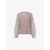 Leem Womens  Long-sleeve Mesh Knit Top In Grey