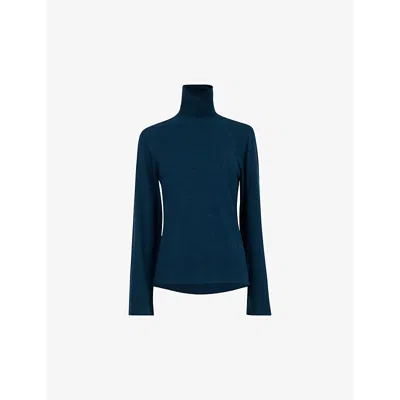 Leem Womens Green High-neck Relaxed-fit Woven Jumper
