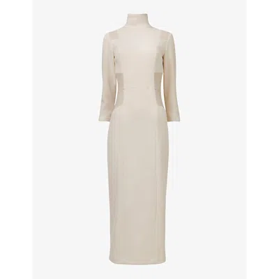 Leem Womens High-neck Slim-fit Panelled Woven Midi Dress Neutrals