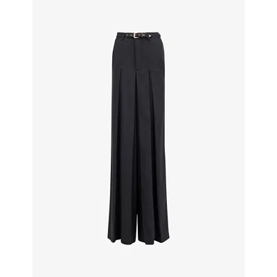 Leem Womens Grey High-rise Wide-leg Pleated Woven Trousers
