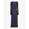 Leem Womens  Abstract-print Long-sleeve Woven Midi Dress In Grey
