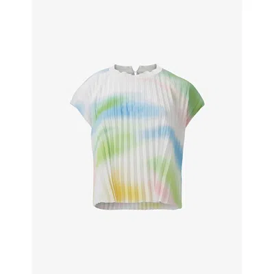 Leem Womens Multi-coloured Abstract-print Pleated Woven Top