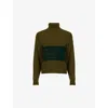 Leem Womens Green Colour-block High-neck Stretch Wool-blend Jumper In Green