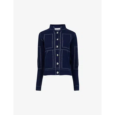 Leem Womens  Contrast-stitch Faux-denim Knitted Top In Blue