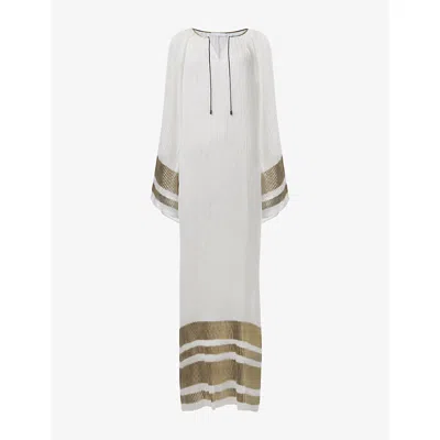 Leem Womens White Contrast Stripe Woven Maxi Dress