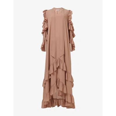 Leem Womens  Cut-out Shoulder Ruffle Woven Maxi Dress In Brown