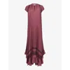 Leem Womens  Dropped-shoulder Frill-hem Pleated Woven Maxi Dress In Red