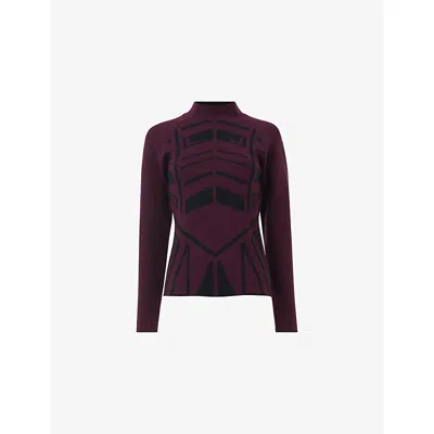 Leem Womens Red Geometric Slim-fit Knitted Top