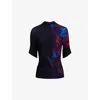 Leem Womens Black Graphic-print High-neck Plisse Woven Top In Black