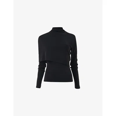 Leem Womens Black High-neck Draped Stretch-woven Top