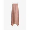 LEEM WOMENS NEUTRALS HIGH-RISE ASYMMETRIC-HEM PLEATED WOVEN MIDI SKIRT