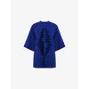 Leem Womens  Laser-cut Short-sleeve Stretch-woven Top In Blue