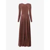 Leem Womens Brown Long-sleeve Fit And Flare Knitted Maxi Dress In Multi