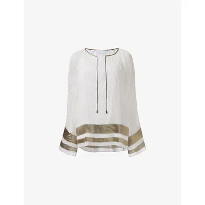 Leem Womens White Pleated Contrast Stripe Woven Top Xl