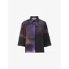 Leem Womens Purple Printed Short-sleeve Boxy Cotton Shirt In Purple