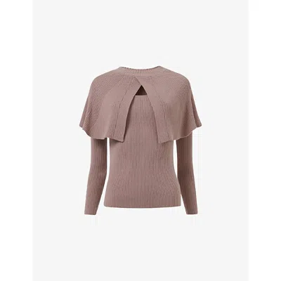 Leem Womens Pink Ribbed Cape-detail Knitted Jumper