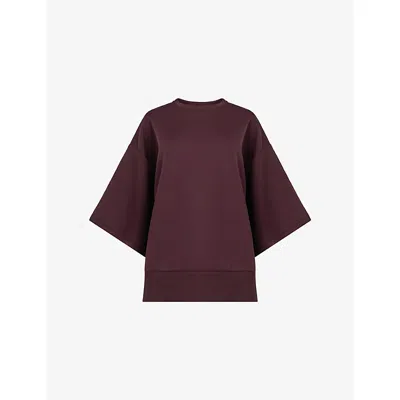 Leem Womens Purple Round-neck Loose-fit Cotton-blend Top In Brown