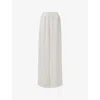 Leem Womens White Shirred-waist Wide-leg Woven Trousers