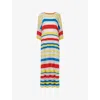 Leem Womens Multi-coloured Striped Round-neck Mesh Kaftan