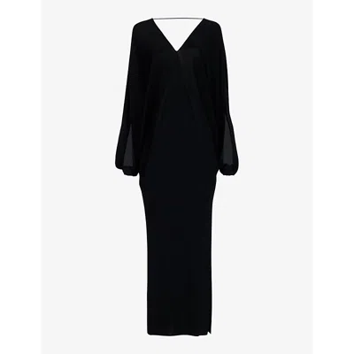 Leem Womens  V-neck Batwing-sleeve Knitted Midi Dress In Black