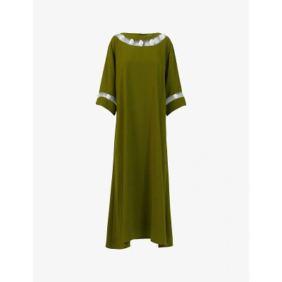 Leem Womens Lightgreen Mesh-embroidered Relaxed-fit Woven Kaftan