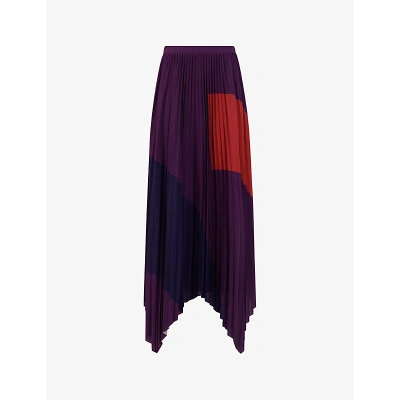 Leem Womens Magen Comb Colour-block Pleated Woven Midi Skirt